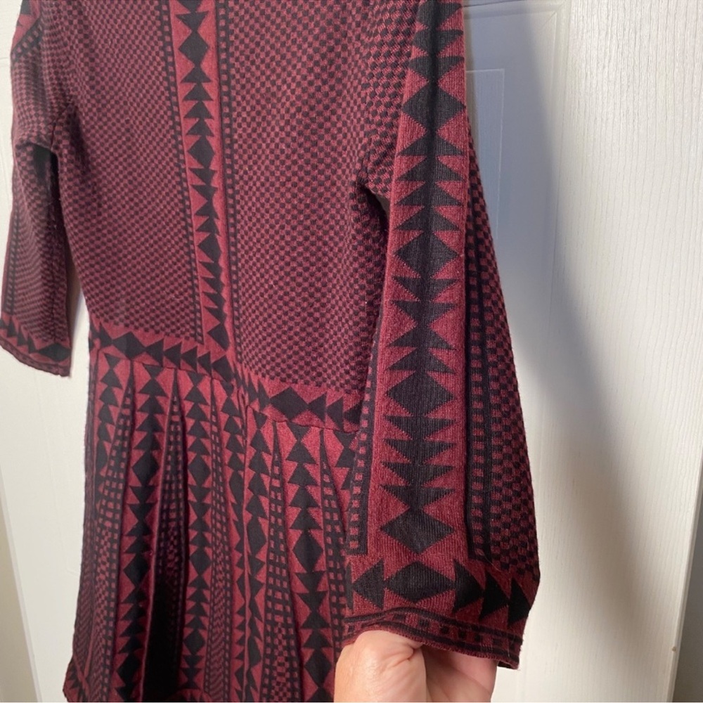 Nina Leonard Red and Black Geometric Midi Dress - Picture 6 of 7